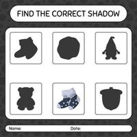 Find the correct shadows game with sock. worksheet for preschool kids, kids activity sheet vector