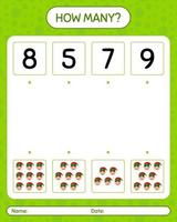 How many counting game with elf. worksheet for preschool kids, kids activity sheet vector