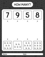 How many counting game with church. worksheet for preschool kids, kids activity sheet vector