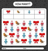 How many counting game with christmas icon. worksheet for preschool kids, kids activity sheet vector