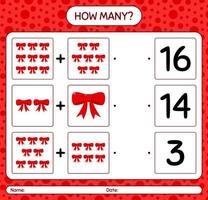 How many counting game with ribbon. worksheet for preschool kids, kids activity sheet vector