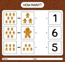 How many counting game with gingerbread cookie. worksheet for preschool kids, kids activity sheet vector