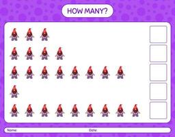How many counting game with gnome. worksheet for preschool kids, kids activity sheet vector