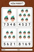 How many counting game with boys. worksheet for preschool kids, kids activity sheet vector