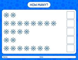 How many counting game with snowman. worksheet for preschool kids, kids activity sheet vector