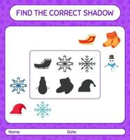 Find the correct shadows game with christmas icon. worksheet for preschool kids, kids activity sheet vector