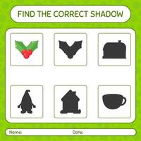 Find the correct shadows game with holly berry. worksheet for preschool kids, kids activity sheet vector