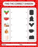 encuentra el juego de sombras correcto con el icono de navidad. hoja de trabajo para niños en edad preescolar, hoja de actividades para niños vector