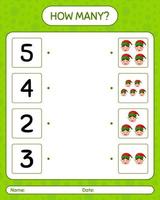 How many counting game with elf. worksheet for preschool kids, kids activity sheet vector