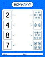 How many counting game with snowman. worksheet for preschool kids, kids activity sheet vector