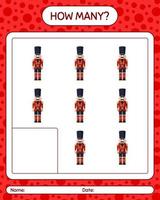 How many counting game with nutcracker. worksheet for preschool kids, kids activity sheet vector