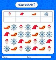 How many counting game with christmas icon. worksheet for preschool kids, kids activity sheet vector
