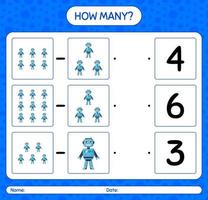 How many counting game with robot toy. worksheet for preschool kids, kids activity sheet vector