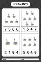 How many counting game with church. worksheet for preschool kids, kids activity sheet vector