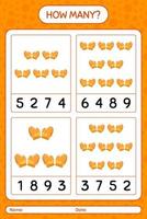 How many counting game with glove. worksheet for preschool kids, kids activity sheet vector