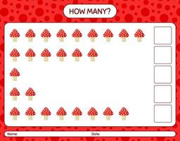 How many counting game with mushroom. worksheet for preschool kids, kids activity sheet vector