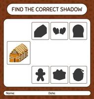 encuentra el juego de sombras correcto con galleta de jengibre. hoja de trabajo para niños en edad preescolar, hoja de actividades para niños vector