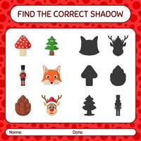 Find the correct shadows game with christmas icon. worksheet for preschool kids, kids activity sheet vector