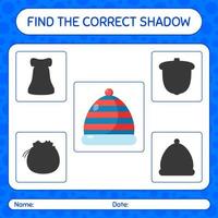Find the correct shadows game with beanie. worksheet for preschool kids, kids activity sheet vector