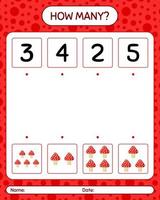 How many counting game with mushroom. worksheet for preschool kids, kids activity sheet vector