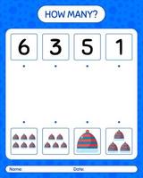 How many counting game with beanie. worksheet for preschool kids, kids activity sheet vector