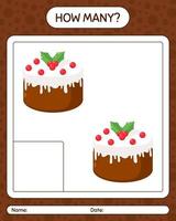 How many counting game with christmas cake. worksheet for preschool kids, kids activity sheet vector