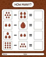 How many counting game with pine cone. worksheet for preschool kids, kids activity sheet vector