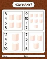 How many counting game with marshmallow. worksheet for preschool kids, kids activity sheet vector