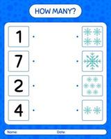 How many counting game with snowman. worksheet for preschool kids, kids activity sheet vector