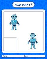 How many counting game with robot toy. worksheet for preschool kids, kids activity sheet vector