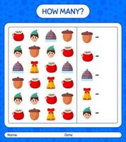 How many counting game with christmas icon. worksheet for preschool kids, kids activity sheet vector