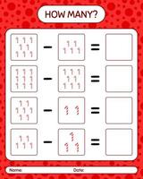 How many counting game with candy cane. worksheet for preschool kids, kids activity sheet vector