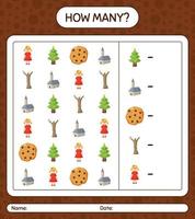 How many counting game with christmas icon. worksheet for preschool kids, kids activity sheet vector