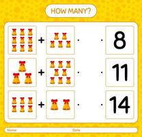 How many counting game with bell. worksheet for preschool kids, kids activity sheet vector