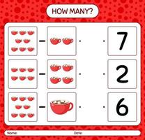 How many counting game with marshmallow on hot chocolate. worksheet for preschool kids, kids activity sheet vector