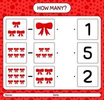 How many counting game with ribbon. worksheet for preschool kids, kids activity sheet vector