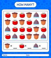 How many counting game with christmas icon. worksheet for preschool kids, kids activity sheet vector