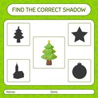 Find the correct shadows game with christmas tree. worksheet for preschool kids, kids activity sheet vector