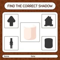 Find the correct shadows game with marshmallow. worksheet for preschool kids, kids activity sheet vector