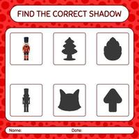 Find the correct shadows game with nutcracker. worksheet for preschool kids, kids activity sheet vector