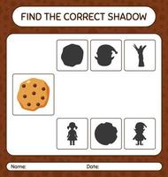 encuentra el juego de sombras correcto con cookie. hoja de trabajo para niños en edad preescolar, hoja de actividades para niños vector