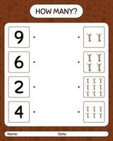 How many counting game with dead tree. worksheet for preschool kids, kids activity sheet vector