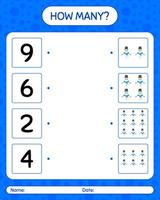 How many counting game with snowman. worksheet for preschool kids, kids activity sheet vector