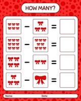 How many counting game with ribbon. worksheet for preschool kids, kids activity sheet vector