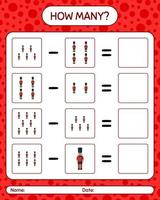 How many counting game with nutcracker. worksheet for preschool kids, kids activity sheet vector