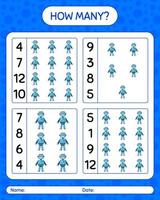 How many counting game with robot toy. worksheet for preschool kids, kids activity sheet vector