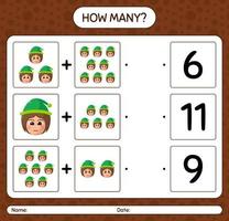 How many counting game with girls. worksheet for preschool kids, kids activity sheet vector