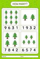 How many counting game with pine tree. worksheet for preschool kids, kids activity sheet vector