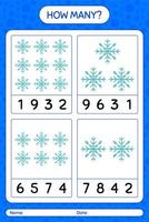 How many counting game with snowman. worksheet for preschool kids, kids activity sheet vector