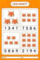 How many counting game with red fox. worksheet for preschool kids, kids activity sheet vector